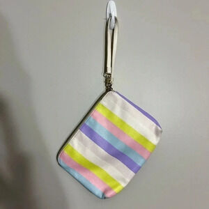 Betsey Johnson pastel‎ stripe wristlet/cosmetic bag